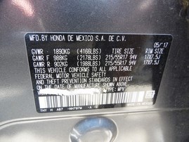 2017 HONDA HR-V GRAY 1.8L AT 4WD A18854